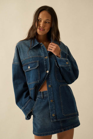 Dark Wash Oversized Denim Jacket - 
