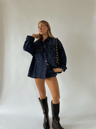Dark Wash Oversized Denim Jacket - 
