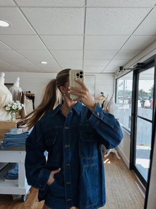 Dark Wash Oversized Denim Jacket - 