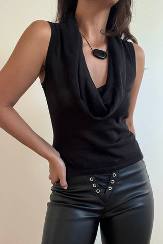 Deep Cowl Neck Sleeveless Top - 