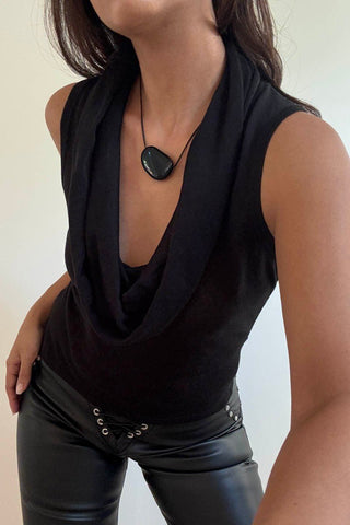 Deep Cowl Neck Sleeveless Top - 