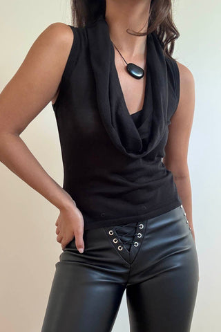 Deep Cowl Neck Sleeveless Top - 