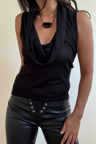 Deep Cowl Neck Sleeveless Top - 