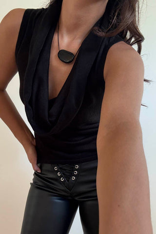 Deep Cowl Neck Sleeveless Top - 