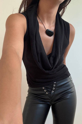 Deep Cowl Neck Sleeveless Top - 