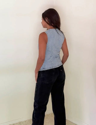 Denim Button Down Vest - 