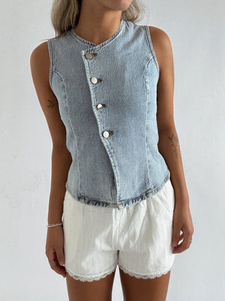 Denim Button Down Vest - 