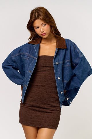 Denim Corded Collar Jacket - 