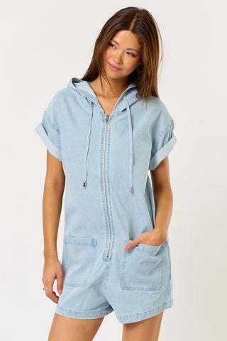 Denim Hooded Romper - 