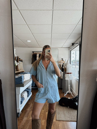 Denim Hooded Romper - 