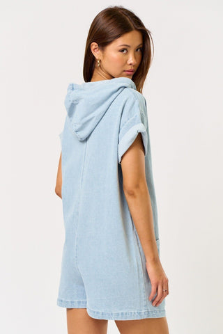 Denim Hooded Romper - 