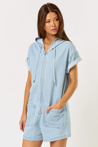 Denim Hooded Romper - 
