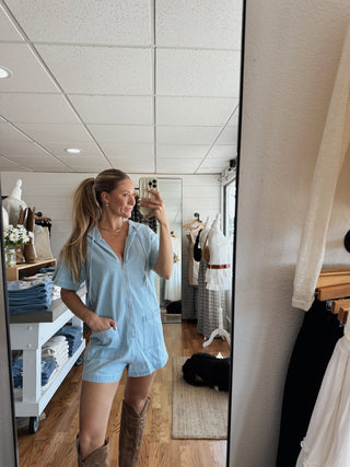 Denim Hooded Romper - 
