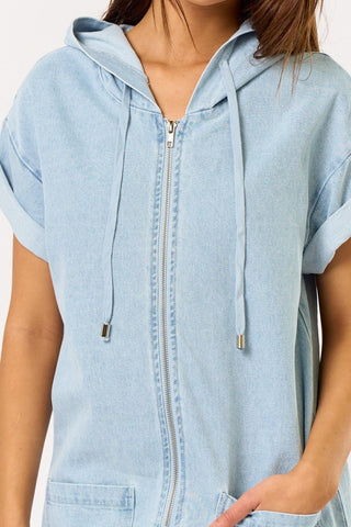 Denim Hooded Romper - 