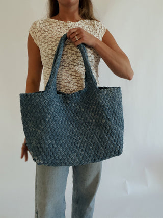 Denim Woven Tote Bag - 