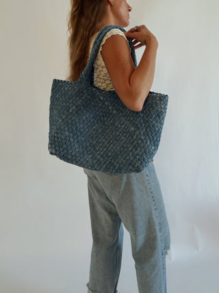 Denim Woven Tote Bag - 