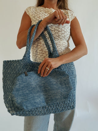 Denim Woven Tote Bag - 