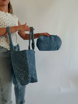 Denim Woven Tote Bag - 