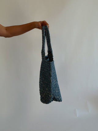 Denim Woven Tote Bag - 