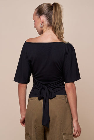 Flutter Sleeve Tie Top - Black -