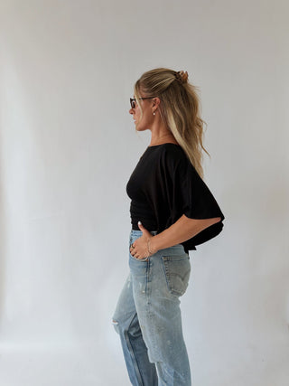 Flutter Sleeve Tie Top - Black -