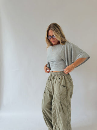 Flutter Sleeve Tie Top - Heather Grey -