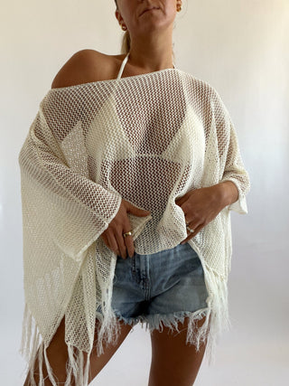 Fringe Hem Poncho Top - 