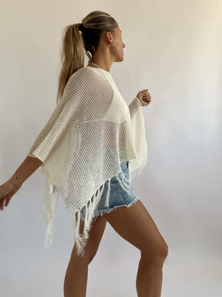 Fringe Hem Poncho Top - 