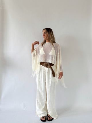 Fringe Hem Poncho Top - 