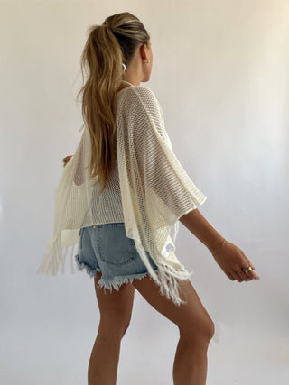 Fringe Hem Poncho Top - 