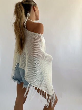 Fringe Hem Poncho Top - 