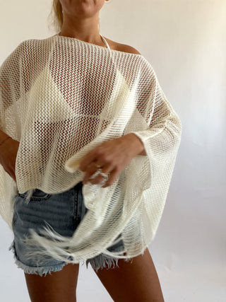 Fringe Hem Poncho Top - 