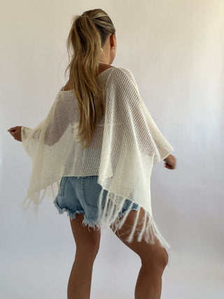 Fringe Hem Poncho Top - 