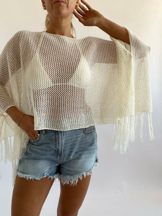 Fringe Hem Poncho Top - 
