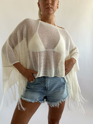 Fringe Hem Poncho Top - 