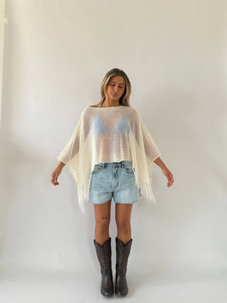 Fringe Hem Poncho Top - 