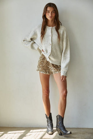 Gold Sequin Mini Shorts - 