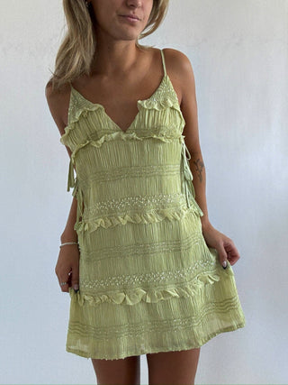 Green Crepe Mini Dress - 