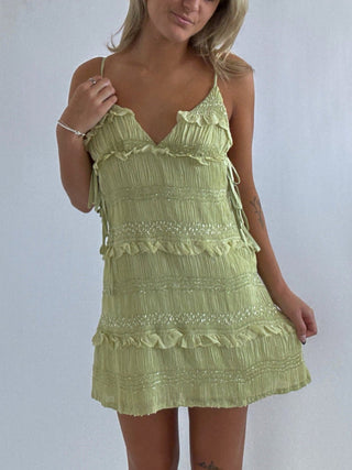 Green Crepe Mini Dress - 