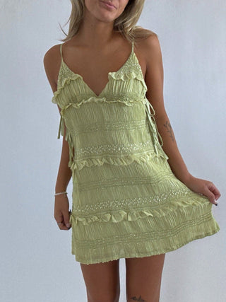 Green Crepe Mini Dress - 