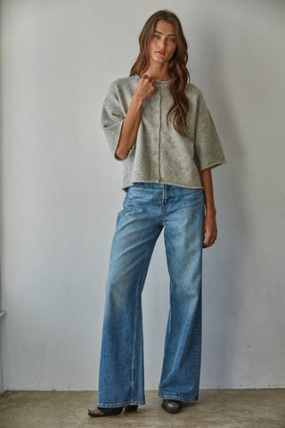 Grey Short Sleeve Cardigan - 