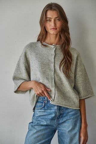 Grey Short Sleeve Cardigan - 