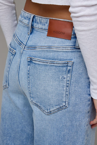 High Rise Wide Leg Cuffed Jeans - 