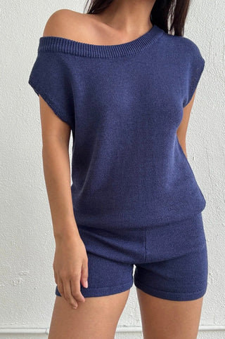 Indigo One Shoulder Knit Top -