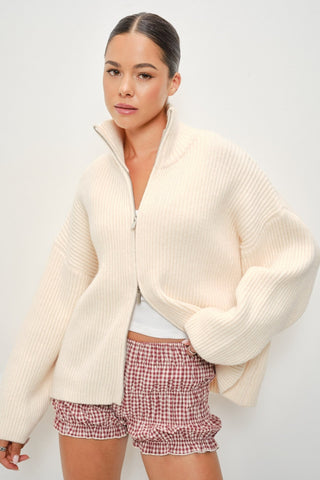 Ivory Double Zip Sweater -