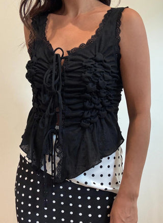 Lace Front Tie Top - Black - 