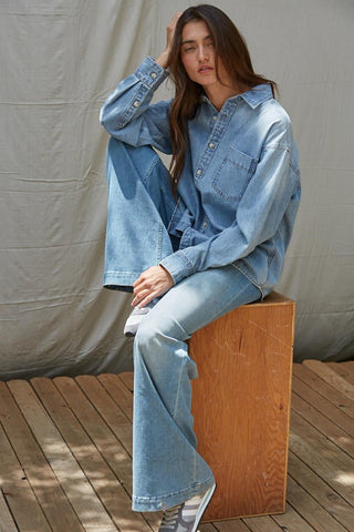 Lightweight Denim Button Up Shirt - 