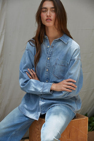 Lightweight Denim Button Up Shirt - 