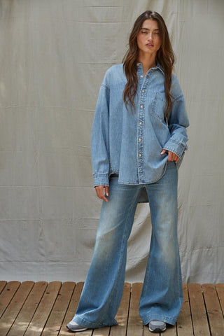Lightweight Denim Button Up Shirt - 