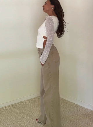 Long Sleeve Lace Open Back Top - 